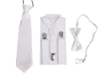 3PCS White set 2/3 шт., Детские вечерние белые брюки унисекс на свадьбу для мальчиков и девочек, регулируемые эластичные подтяжки на застежке на спине HH0001a02 - Цвет: 3PCS White set