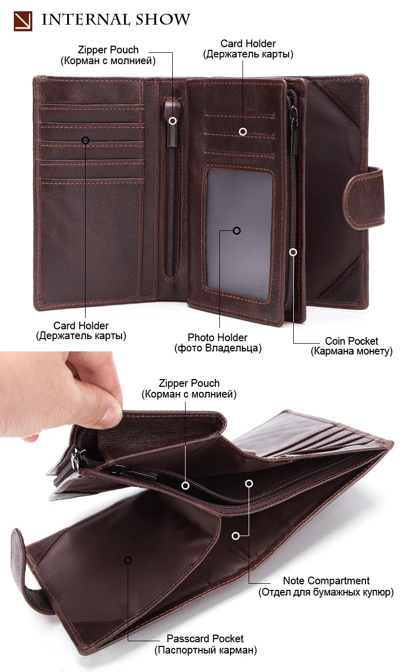 Натуральная кожа обложки для пасспорта мужские молнии Пряжка кошелка для монет Мужские Двойные кожаные маленькие высококачественные дизайнерские бумажники