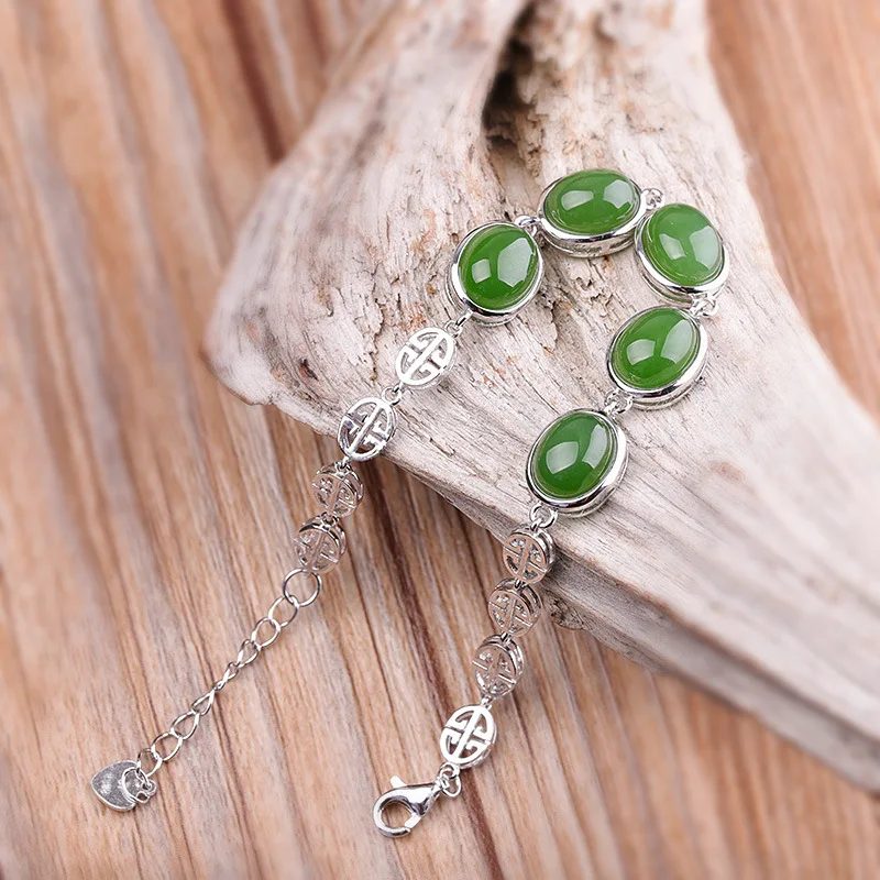 

Character yin pin S925 Fine Silver Accessories Hand Jewelry Origional Design Fashion Women's Spinach Green Hetian Jade Bracelets