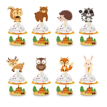 

Cartoon Animal Woodland Theme Cake Wrapper Baby Shower Forest Owl Raccoon Fox Cake Topper Decoration Cupcake Decorating Supplies