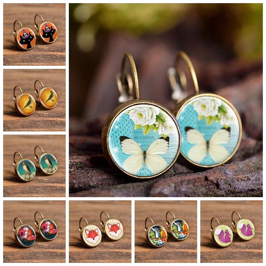 

New Arrival Cartoon Animals Stud Earrings Glass Round Jewelry Glass Dome Earrings Women Girl Temperament Accessories
