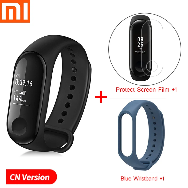 Xiaomi mi-браслет 3 Смарт-Браслет фитнес-браслет PK mi Band 4 большой сенсорный экран oled-сообщение частота сердечных сокращений Smartband - Цвет: Add Blue Strap