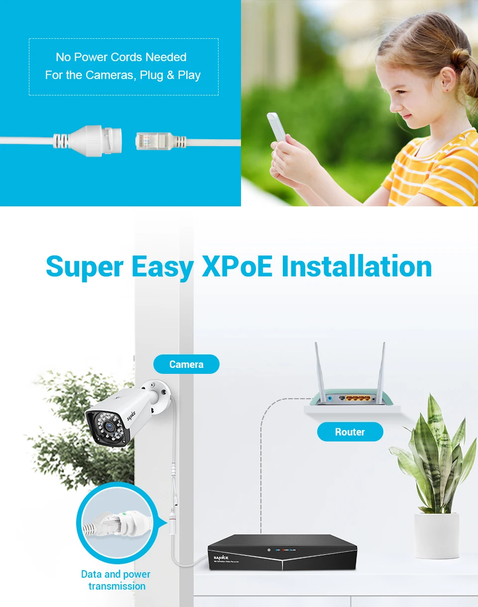 Sistema de Vídeo Livre à Prova de Intempéries Segurança em Casa ip ao ar Sannce Xpoe Cctv Nvr 4 Pçs 2mp Poe Câmera Kits Wi-fi Vigilância 4ch hd 1080 p 4 Sistema de vigilância