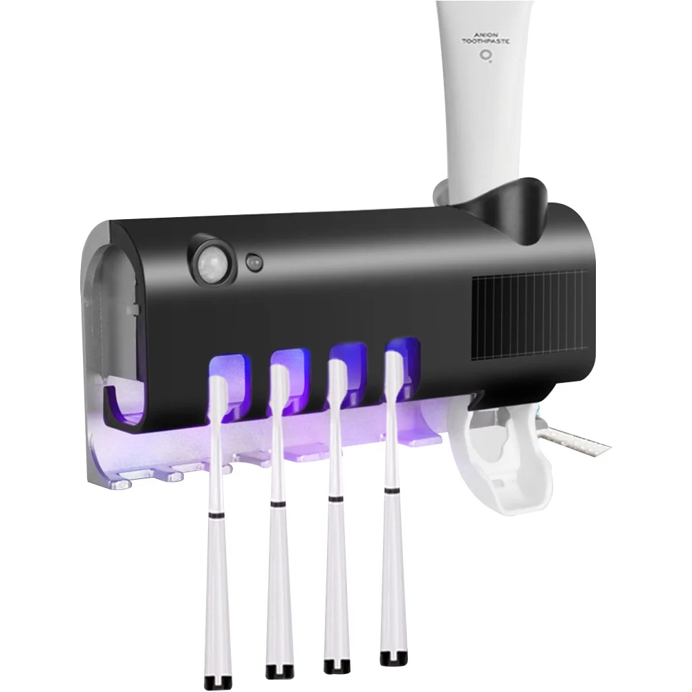 Uv Toothbrush Holder Cleaner Solar Usb Powered Wall Mount Toothbrush Holder Toothpaste Dispenser For Bathroom