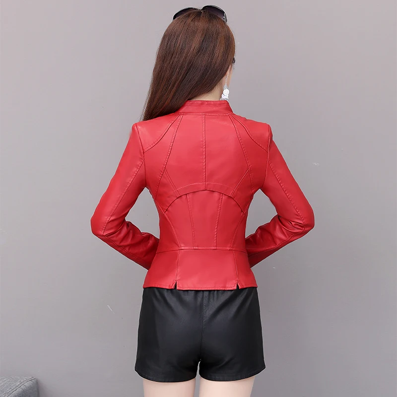 Spring and autumn ladies Pu short leather jacket young and middle-aged women zipper short jacket locomotive leather motorcycle s