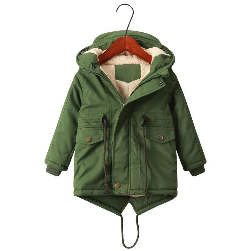 Baby Boys Coat Hooded Autumn Winter Children Outdoor Outerwear with Fleece Thick Warm Jackets for Boys Down Parkas Kids Clothes - Color: Green