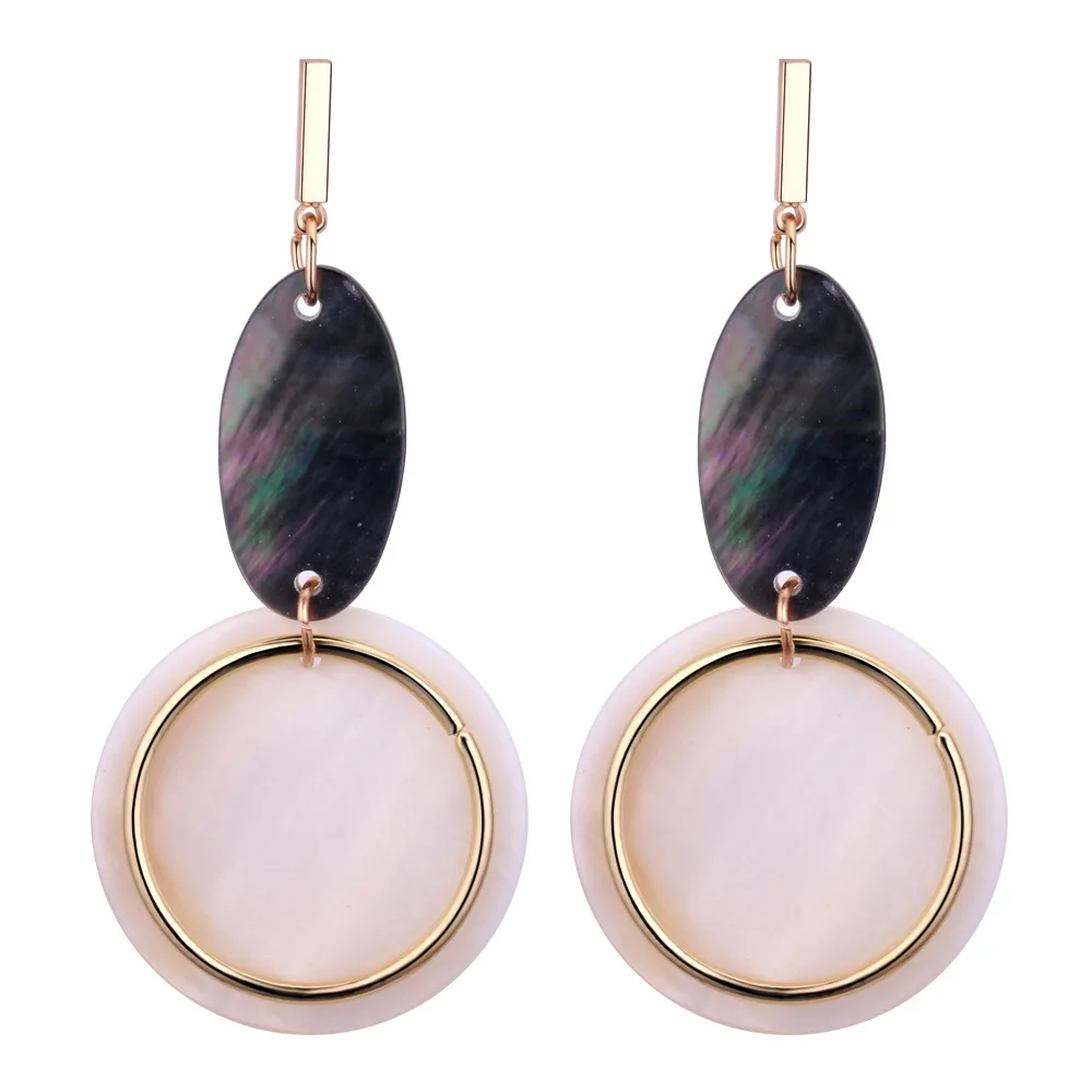 

Korean Version of The Sleek Minimalist Design Shell Earrings Handmade DIY Stitching Geometric Oval Earrings