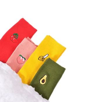 

Cute Cartoon Fruit Print Avocado Banana Cherry Peach Girls Kawaii Socks meias Korean Harajuku Embroidery Pile Heap Funny Socks