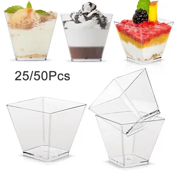 

Disposable Plastic Cups Transparent Trapezoidal Food Container Appetizers Serving Cups for Jelly Yogurt Mousses Dessert Baking