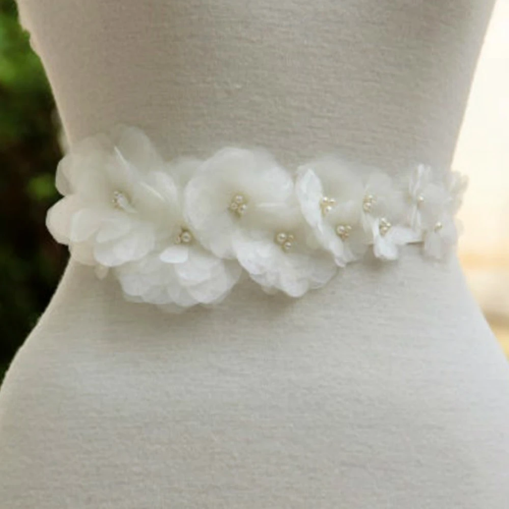Свадебный пояс с цветами ручной работы лентами для свадебного платья жемчужный