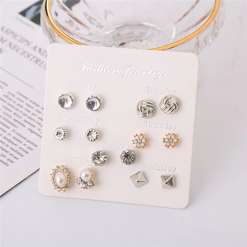 Htzzy New Statement Earrings for Women Star Heart Geometric Temperament Crystal Earring 7 Pairs/set Earings Fashion Jewelry | Украшения и