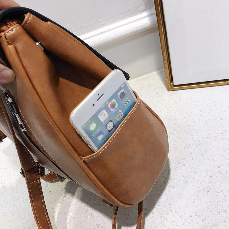 2019 Vintage Women Backpack Purse School Bag for Teenage Girls Retro Leather Backpacks Black Red Travel Back Pack Small Rucksacks (15)