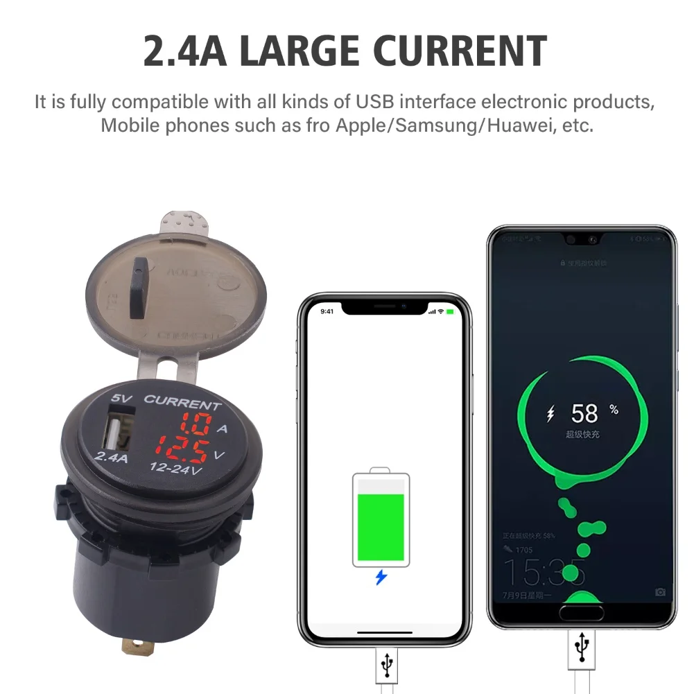 2.4A Быстрая зарядка мотоцикла USB зарядное устройство для телефона светодиодный вольтметр амперметр с кабелем мотоцикл электронные аксессуары