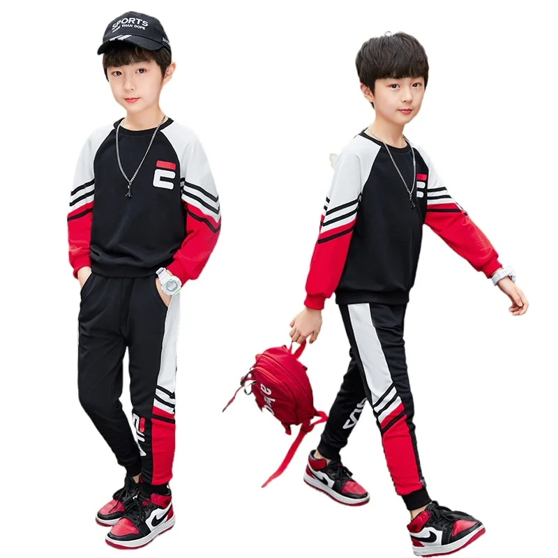 

Suits Sport-Sets Kids Boys Cartoon Letters Sweatshirts Tops Trousers Tracksuit Teens Hip Hop Children 2pc Clothes 5 To 12 Year