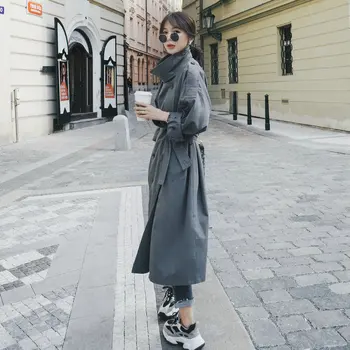 

2020 Brand New Fashion Grey Women Trench Coat Office Lady Duster Coat Spring Autumn Cloak