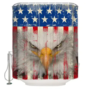 

Decorative Polyester Fabric Shower Curtains with Hooks for Bathroom American Eagle Flag Home Decor Waterproof Bath Tub Curtain