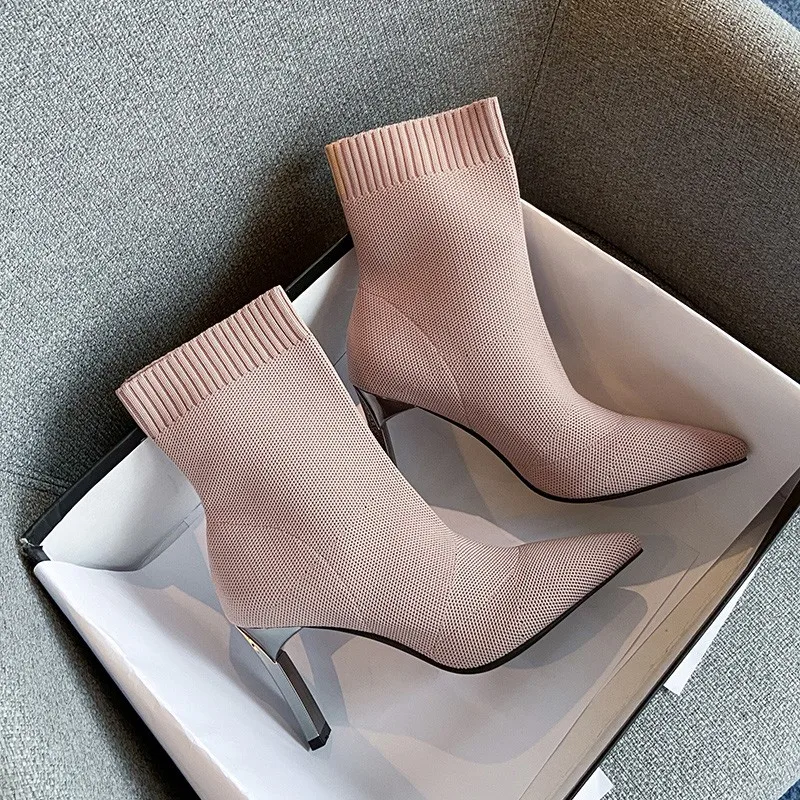 Aphixta Fashion 2025 Sock Boots Women 9cm High Heel Shoes Metal Thin Heels Booties Sexy Woman Autumn Winter Ankle Fabric Boots