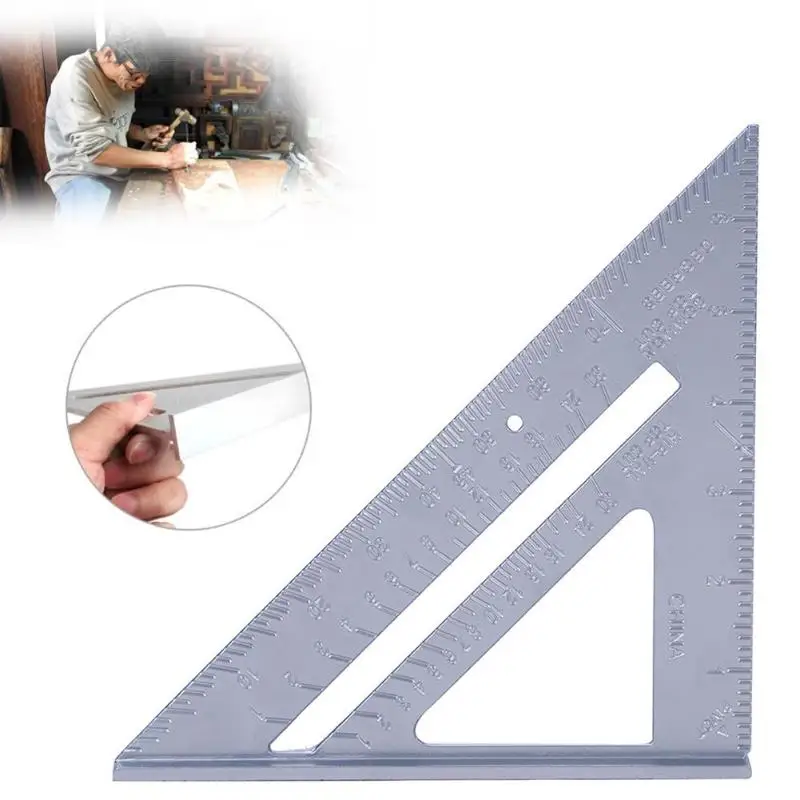  7inch Aluminum Alloy Measuring Ruler Speed Square Roofing Triangle Angle Protractor Trammel Measuri