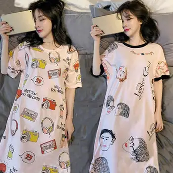 

Women Casual O Neck Short Sleeve Camera Cats Nightgown Nightdress Sleepwear