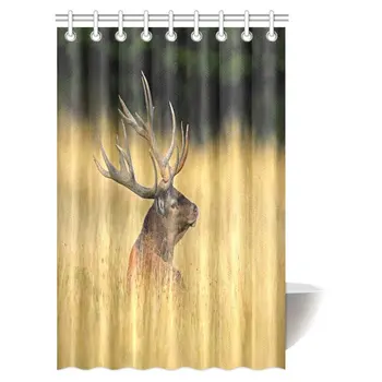 

Animal Decorations Collection, Red Deer Stag Outside Autumn Forest, Animal Lying in The Grass Nature Habitat Fabric Bathroom