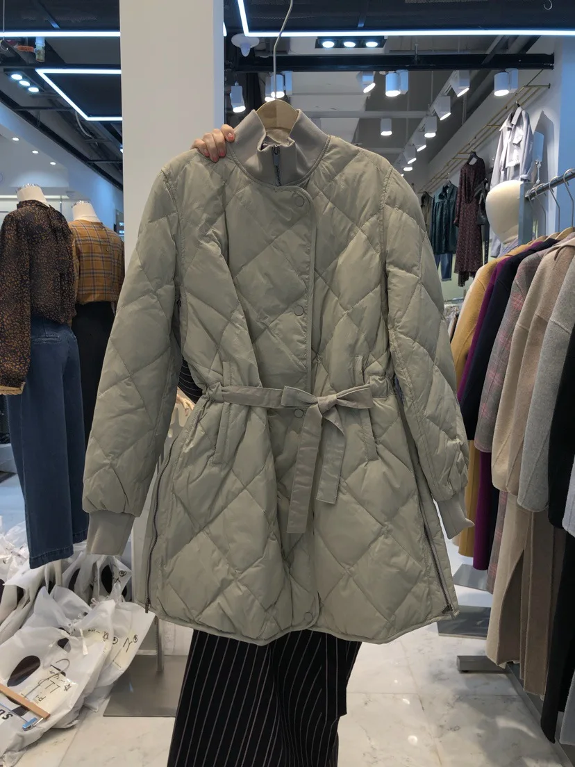 Dongdaemun,, Зимний стиль, корейский стиль, свободный крой, средней длины, пуховое хлопковое пальто, ромбовидная решетка, хлопковое пальто, женская мода