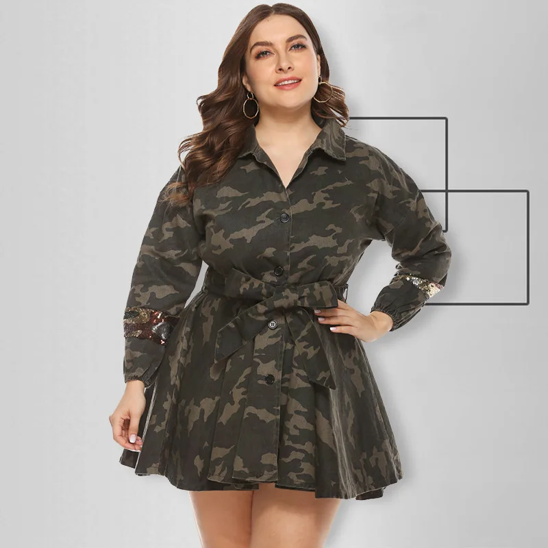 

2020 New Women Summer Camouflage Dress Ladies Plus Size Leisure Printing Skirts Female Button Fashion High Quatily Dresses LT60