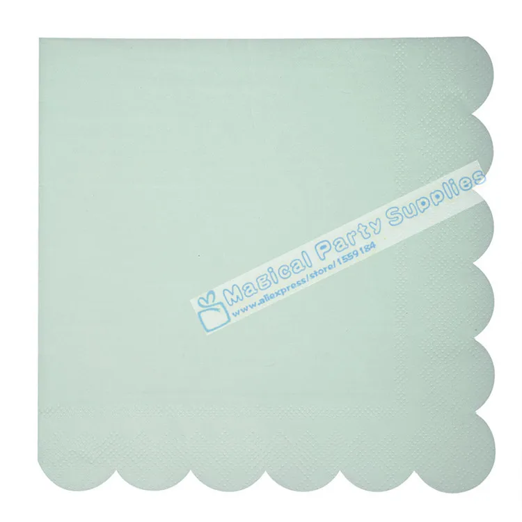 20pcs Pastel Paper Napkin Scallop Edge Large 33x33cm Party Napkin Mint  Green Yellow PeachPink Blue Baby Show Wedding Decor