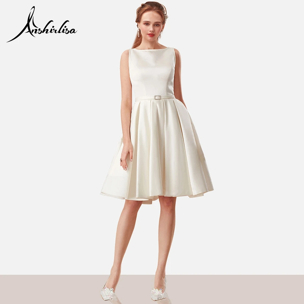 

Anshirlisa Women School Homecoming Short Satin Dress Ivory Elegant Simple Formal Graduation Gala Gown Vintage Party Gown Custom