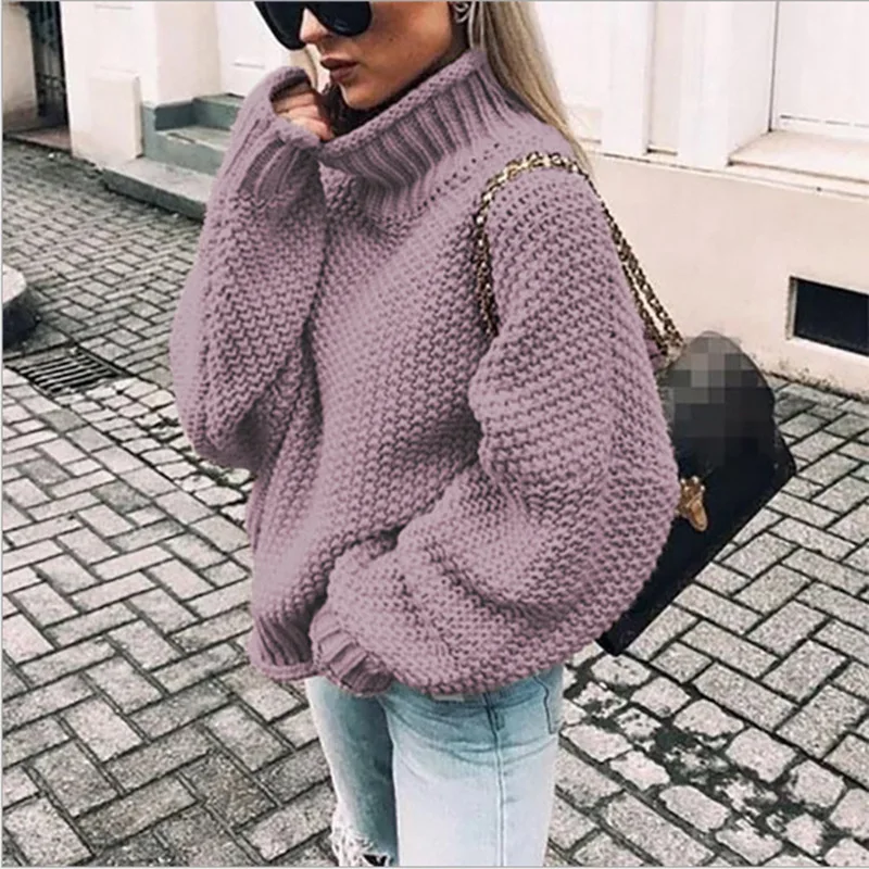 Bonjean толстые трикотажные топы Джемпер Осень Зима повседневные пуловеры свитера для женщин с длинным рукавом большой свободный свитер для девочек - Цвет: purple