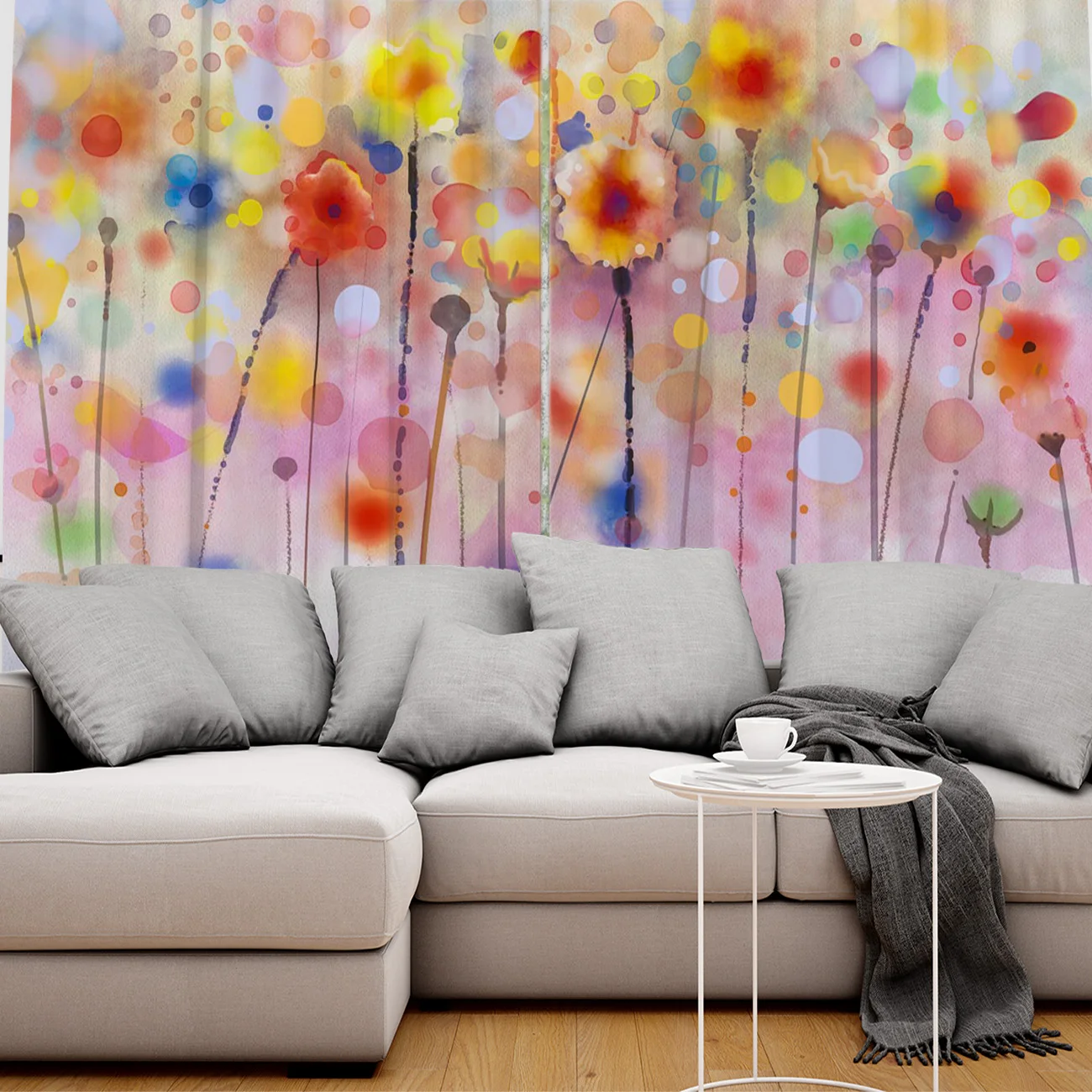 Flowers Bloom Flowers Colorful Watercolor Window Curtains Scenic Curtains for Living Room Decorative Items Living Room
