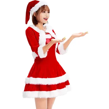 

New Winter Women Christmas Dress Costumes Adult Female Santa claus Cosplay Res dresses Sexy Halloween cosplay costumes