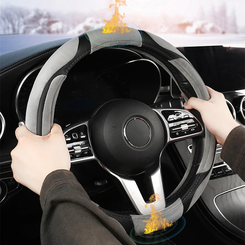 Winter Autumn Car Steering Wheel Cover Warm Short Plush Grip Suitable For Car 37-38CM 14.5