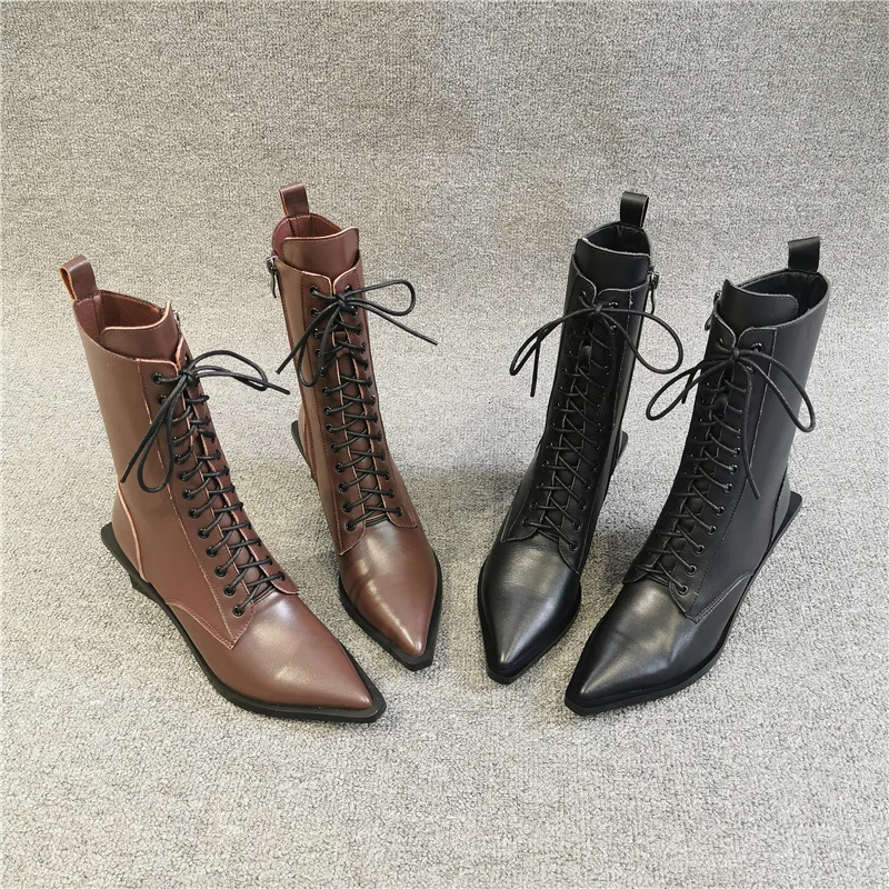 

Woman boots square heel 2020 New High Street Genuine Leather motorcycle boots thick wool warm Autumn winter boots women Shoes