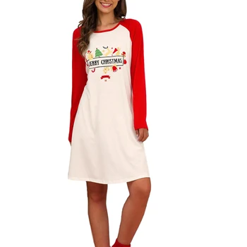 

Women Christmas Sleepshirts Dress Full Length Regular Sleeve Round Neck Printed Ankle-length Dress