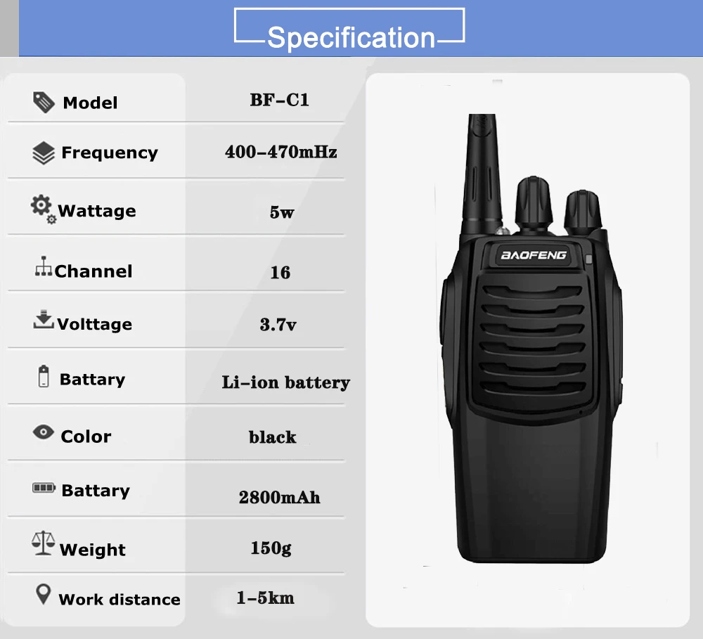 Портативная рация BaoFeng BF-C1 HHF400-470MHz 16 каналов двухстороннее Радио радиостанция рация