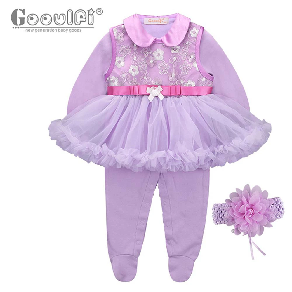 Gooulfi Jumpsuit Baby Girl Winter 3 Pieces Baby Rompers Newborn Set with Headband Cute Lace Clothes for Toddler Grils vintage Baby Bodysuits