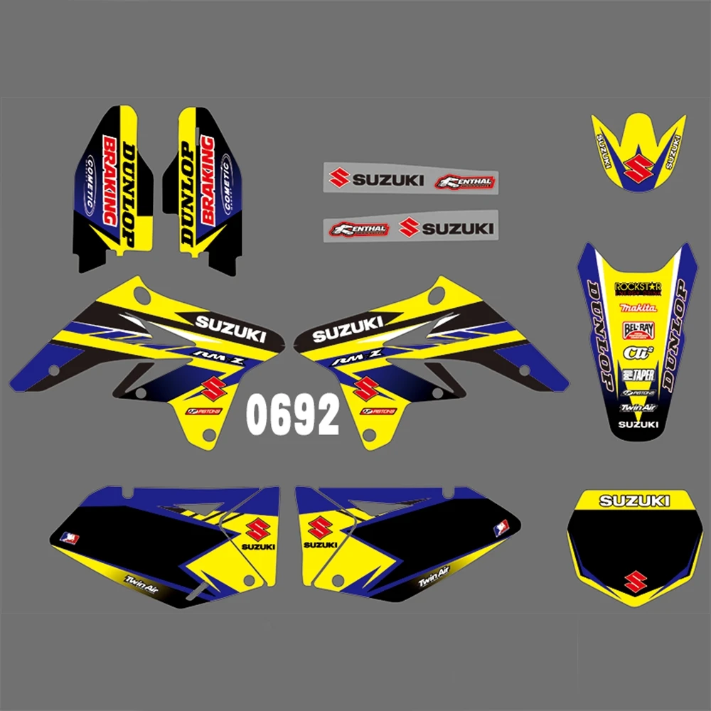 Для SUZUKI RMZ250 2007-2009 Графика наклейки на заказ Номер Наименование лента 3M Полный мотоцикл Фоновые наклейки аксессуары