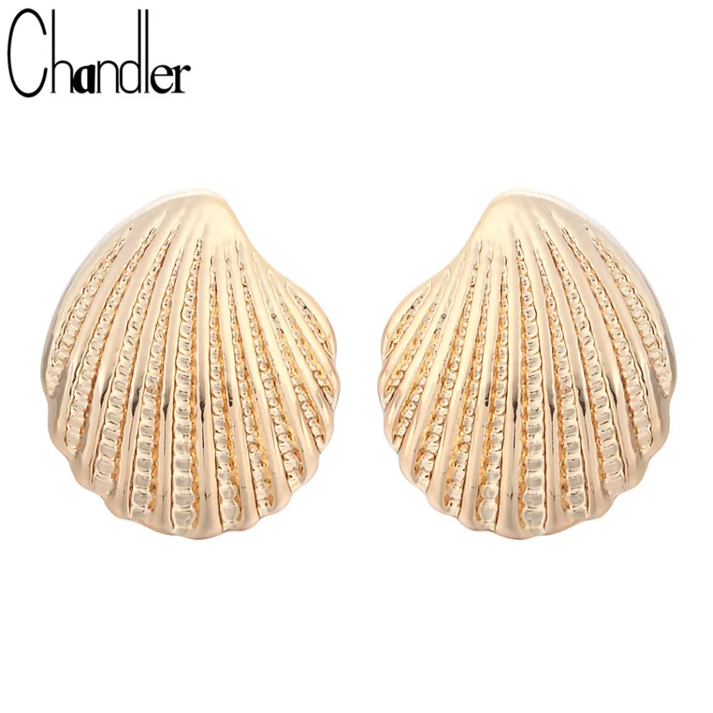 Chandler-Minimalist-Vintage-Plated-Gold-Shell-Stud-Earrings-For-Women-Girls-Maxi-Jewelry-Romantic-Wedding-Bridal