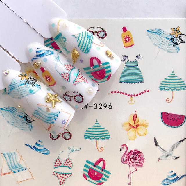 Sheet 2022 New Arrival Summer Beach Water Decal Xmas Sticker For Nail Pattern Painting Wrap Paper Foil Tip Tattoo Manicure