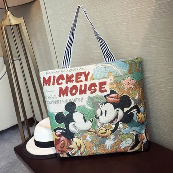 

Bag Girl 2019 New Linen Shoulder Bag Color Woven Cartoon Pattern Large-capacity Handbag Mombag Luxurious Lovely Beautiful