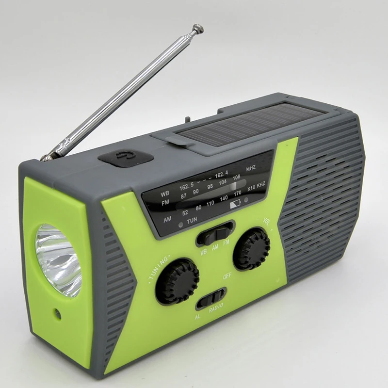 Солнечное радио Am/fm солнечное Портативное зарядное многофункциональное радио со светодиодным фонариком, Мобильная мощность 2000 мАч - Цвет: Зеленый