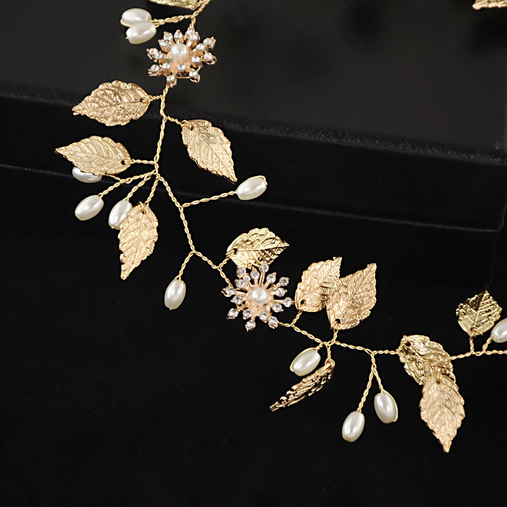 TRiXY SH110 Golden Leaves Wedding Belt Alloy Flower Bridal Belt Handmade Beaded Belts for Dresses Women Jewel Belt Waist Belt
