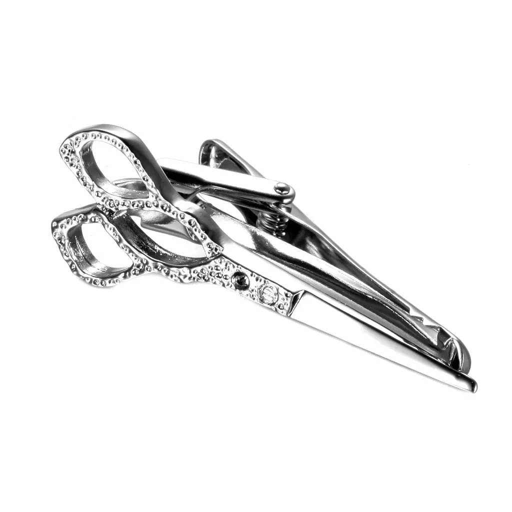 Scissor Shaped Brass Metal Tie Clip Holder Clasp Bar Pin Mens Accessories