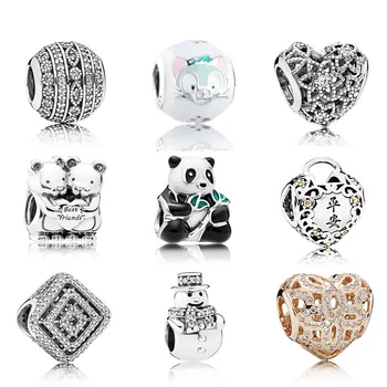 

NEW 100% 925 Sterling Silver Love the panda Hollow out crystal Charm Beads Fit Bracelet DIY bracelet The factory wholesale