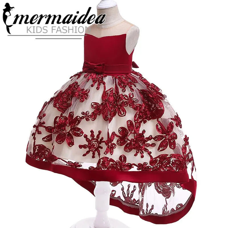 Jujube red Летняя одежда для маленьких девочек; платье с цветочным узором для девочек; детское свадебное платье принцессы; детская одежда со шлейфом; праздничное платье; подарок - Цвет: Jujube red