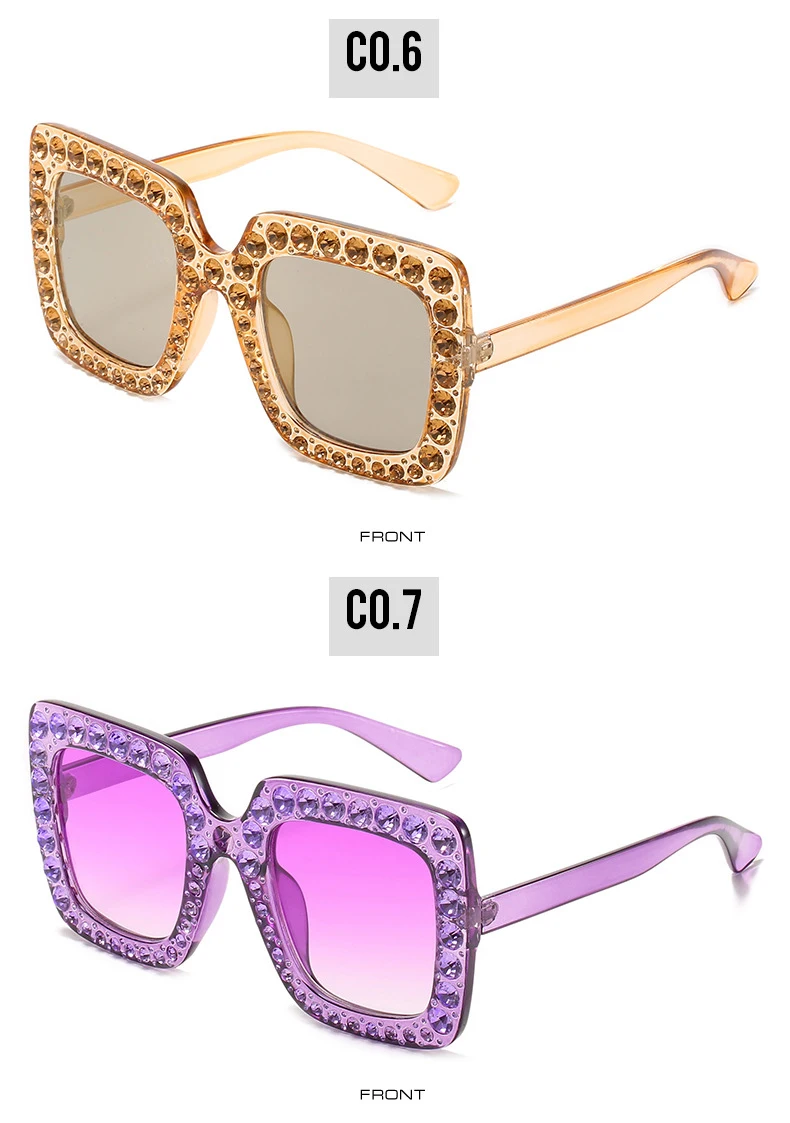 Crystal Square Diamond Sunglasses Women Oversized Rhinestones Sun Glasses Female Mirror Fashion Purple Blue Shades Eyeglasses purple sunglasses
