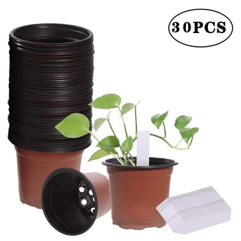 

30 Pcs 4" Plastic Plants Nursery Pots Seedlings Additional 30pcs Gardening Label Flower Plant Container Seed Starting Pots