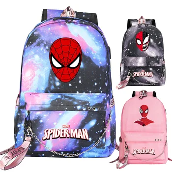 

New Kawaii Women Man USB Chain Travel Backpack Spider Prints Boys Girls Kids School Bag Canvas Men Bagpack Packsack Bookbag
