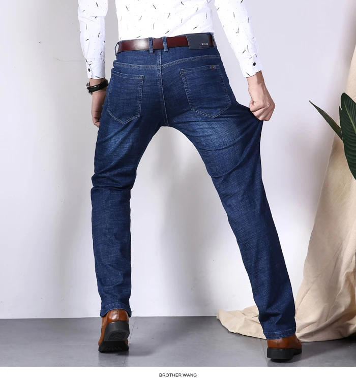 Осень и зима новые мужские стрейч джинсы Бизнес Slim Fit маленькие прямые джинсовые брюки мужские брюки черный синий