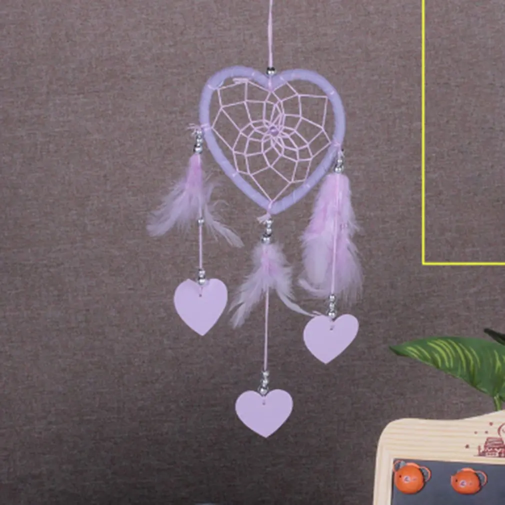 

Romantic Peach Heart Handmade Dream Catcher Hanging with Feathers Wall Car Hanging Decoration Ornament Dreamcatcher Gift
